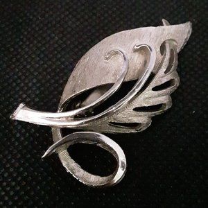 Brushed Silver Tone Leaf Pin Brooch
